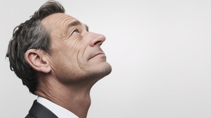 a business leader maintaining perfect posture, exuding professionalism and quiet authority. 