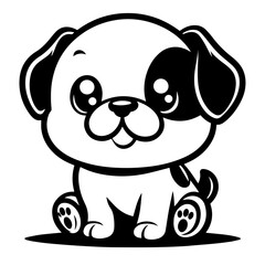 Black and white silhouette vector of a dog on white background