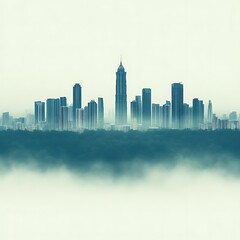 Naklejka premium City skyline shrouded in mist.