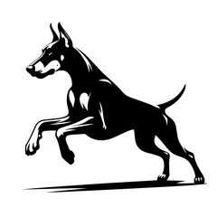 Black and white silhouette vector of a dog on white background