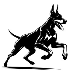 Black and white silhouette vector of a dog on white background