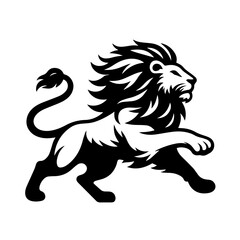 Black and white silhouette vector of a lion on white background