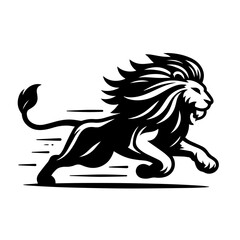 Black and white silhouette vector of a lion on white background