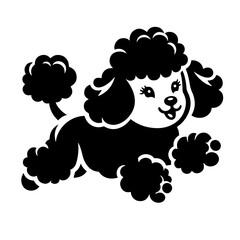 Black and white silhouette vector of a poodle on white background