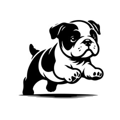 Black and white silhouette vector of a bulldog puppy on white background