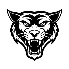 Black and White Roaring Wild Cat Head Vector | Fierce Panther Mascot Design | Tribal Animal Tattoo Clipart for Sports Logos and Graphic Illustration