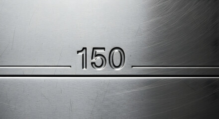 Engraved Metal Plate With Number One Hundred Fifty Close Up View