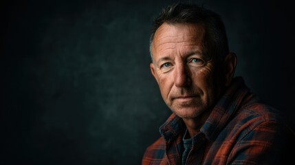 Fototapeta premium man standing effortlessly, his expression carrying quiet strength and warmth.