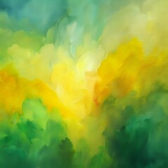 Fototapeta premium Abstract Green and Yellow Oil Painting: Vibrant, Textured, Serene Landscape