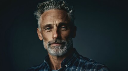 Obraz premium middle-aged man standing with a calm yet composed demeanor.