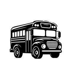 Black and white silhouette vector of a school bus on white background