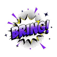 Comic Text “BRING!” Vector Pop Art Style | Retro Sound Effect Bubble Illustration | Purple Explosion Word Design | Cartoon Boom Comic Clipart

