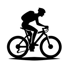 Black and white silhouette vector of a bycycling on white background