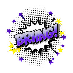 Comic Text “BRING!” Vector Pop Art Style | Retro Sound Effect Bubble Illustration | Purple Explosion Word Design | Cartoon Boom Comic Clipart

