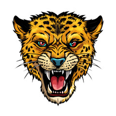 Roaring Leopard Head Vector | Fierce Jungle Cat Illustration | Angry Wild Predator Clipart | Spotted Beast Logo Art for Mascots and Branding