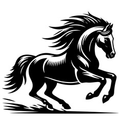 Black and white silhouette vector of a horse on white background