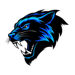 Roaring Blue Panther Head Vector | Fierce Wild Cat Logo Illustration | Angry Jungle Beast Clipart | Bold Mascot Animal Design for Sports or Branding

