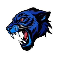 Roaring Blue Panther Head Vector | Fierce Wild Cat Logo Illustration | Angry Jungle Beast Clipart | Bold Mascot Animal Design for Sports or Branding

