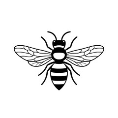 Stylized bee icon in black outline with large eyes, visible wings, and segmented body