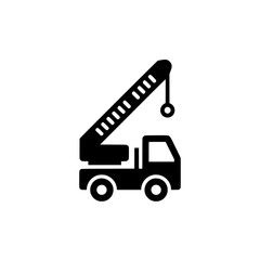 Line icon of a utility truck with extended lift arm for construction, towing, or roadside assistance.