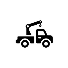 Naklejka premium Simplified black tow truck icon with crane boom, suitable for transportation and automotive service themes.