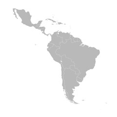 Map of Latin America showing country borders and first-level political divisions. Editable silhouette illustration ideal for infographics, presentations, and educational use.