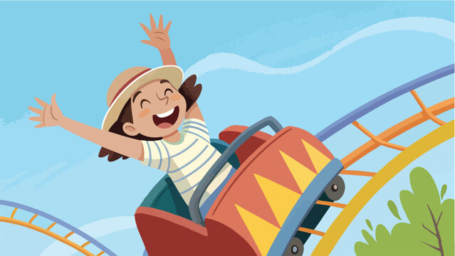 Joyful ride on a rollercoaster in an amusement park
