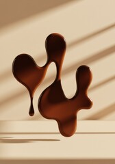 Fototapeta premium Melting chocolate shapes casting shadows on beige background for World Chocolate Day 