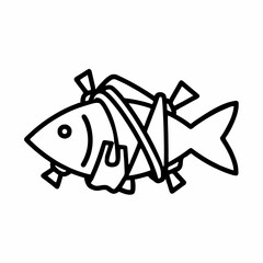Minimalist Outline Fish in Plastic Debris Icon – Ocean Pollution Impact on Marine Life, Zero Waste Concept