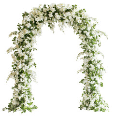 An Archway Of Flowers And Green Foliage stands  isolated on a transparent background
