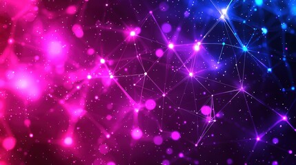 Fototapeta premium Abstract pink-blue connected dots, sparkly, nebulous