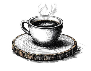 Coffee Cup Illustration on Wood