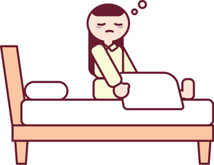寝不足のまま起床した疲れた女性のイラスト