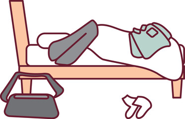 衣類やシーツが散らかっているベッド周りのイラスト