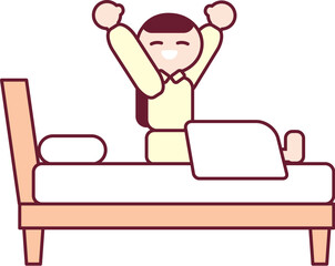 ぐっすり眠れて気持ちよく起きる女性のイラスト