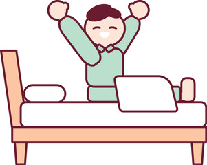 ぐっすり眠れて気持ちよく起きる男性のイラスト