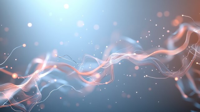 Abstract Technology Background with Flowing Lines and Glowing Particles technology particles glowing
