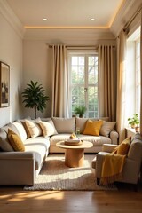 Cozy Modern Home Interior Warm Lighting, Comfortable Furniture, Inviting Atmosphere Perfect for Real Estate, Home Decor, and Lifestyle Photography