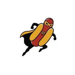 Cartoon hot dog superhero flying with cape hotdog
