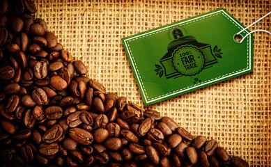 Green tag by coffee beans