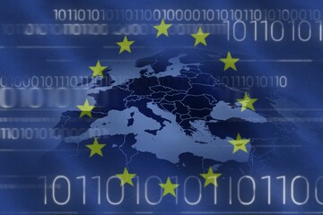 Fototapeta premium European union flag with binary codes