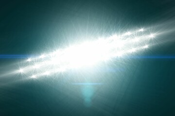 Abstract art is featuring starburst lens flare beams streaming across deep teal gradient background © vectorfusionart