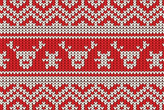 Fototapeta red knitting Christmas vector background deer