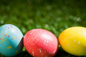 Easter eggs on grass in garden