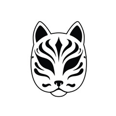 Black silhouette of a Japanese fox mask icon kitsune