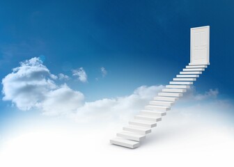 Obraz premium Steps leading to closed door in the sky