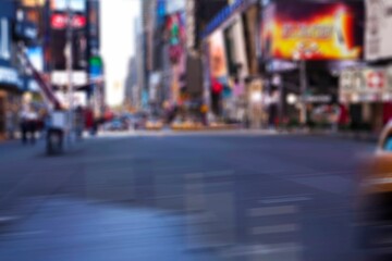Urban avenue is showing flat design with yellow taxis, neon signs and pedestrians crossing