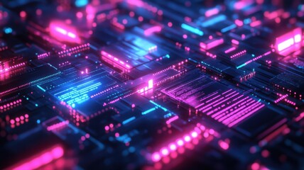 Obraz premium Abstract Digital Circuit Board Background with Glowing Pink and Blue Lights digital abstract glowing
