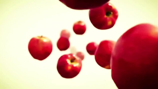 red apple on white background. Dynamic and visually appealing footage of apples rolling towards the camera. The smooth motion and vibrant colors create an engaging visual experience.
