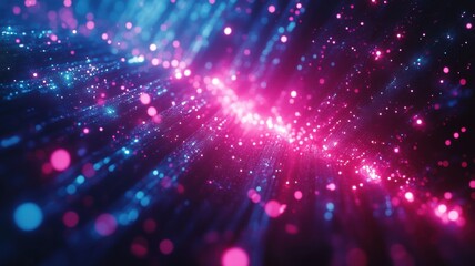 Fototapeta premium Abstract Glowing Particles Stream Background with Pink and Blue Lights abstract background particles